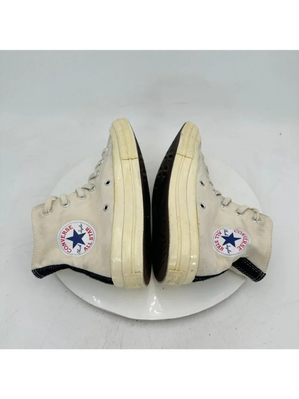 Converse x Comme des Garcons PLAY Women 8 Parchment Canvas High Top Shoes